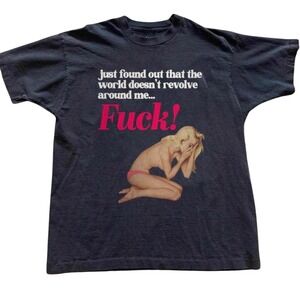 Gildan World Doesn't Revolve Around Me F*ck Graphic T-Shirt Black Unisex Small
